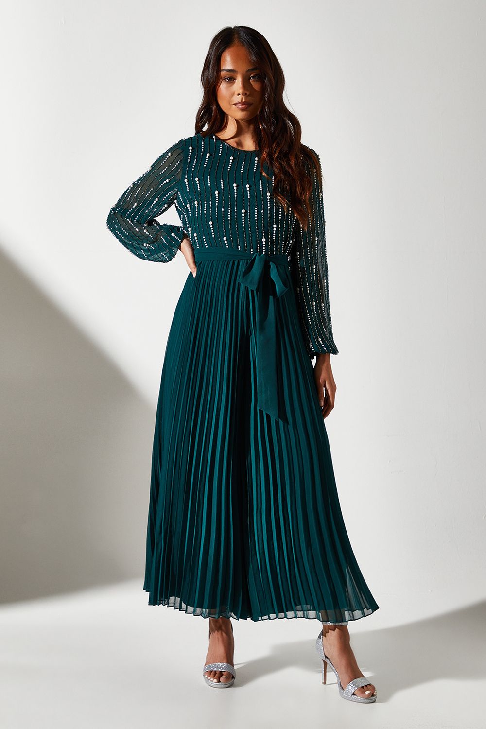 Coast Petite Party Long Sleeve Pearl Jumpsuit Forest image 1