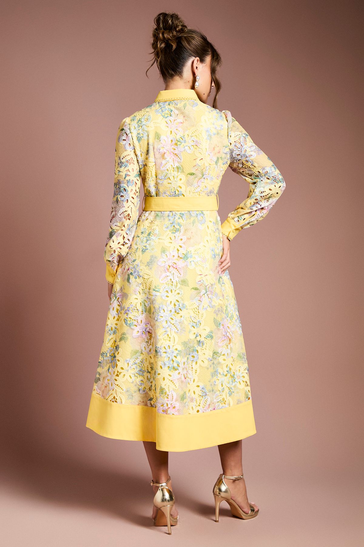 Coast Cutwork Lace Printed Shirt Dress Yellow image 3