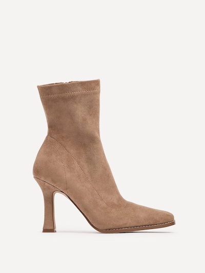 Linzi Noelle Sand Faux Suede Square Toe Heeled Sock Boot