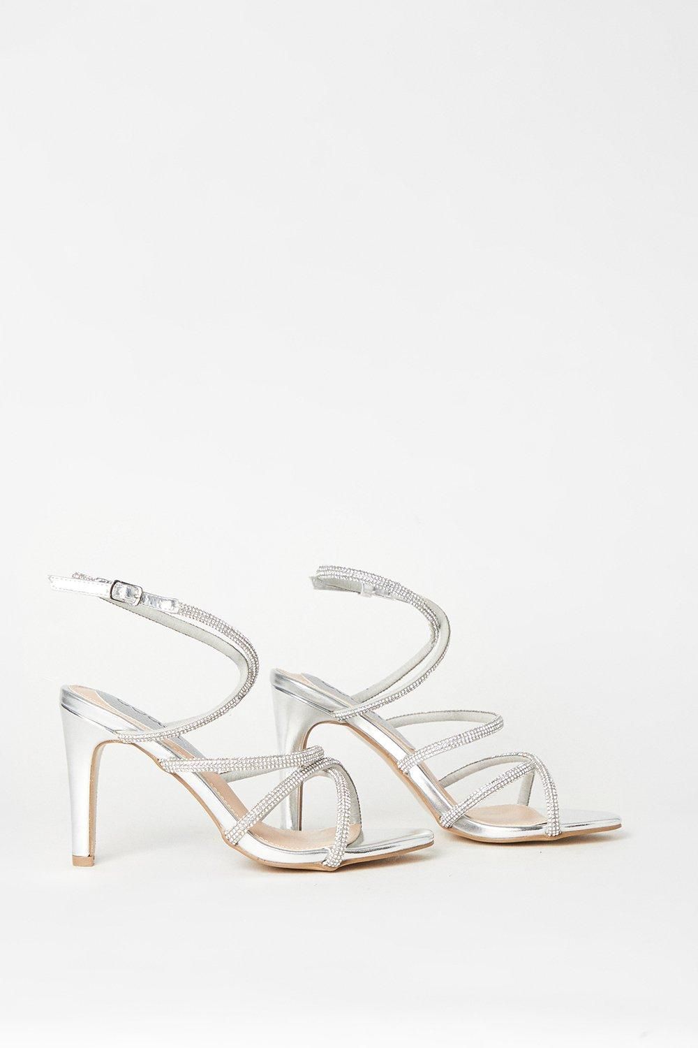 Coast Toni Diamante Cross Strap High Stiletto Heel Sandals Silver image 3