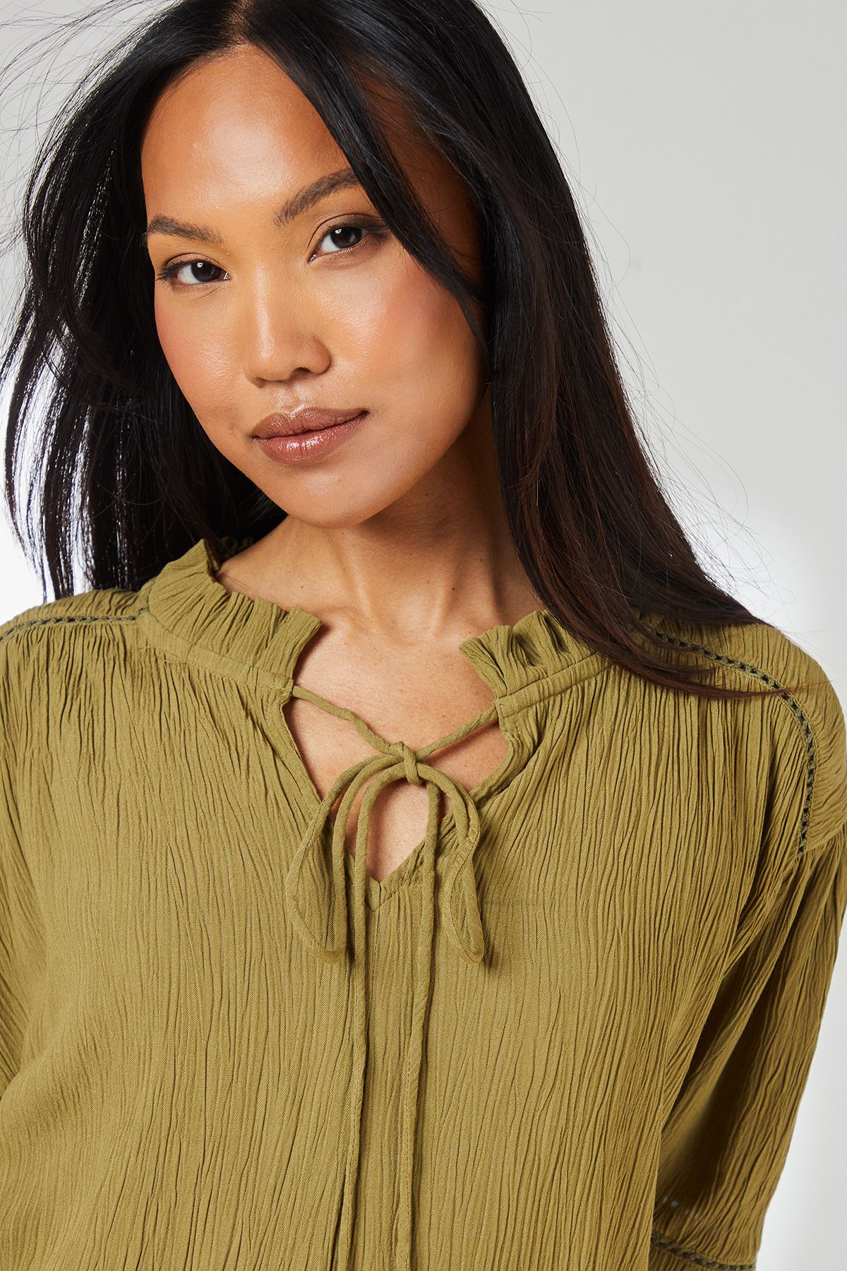Principles Ladder Trim Tie Front Blouse Khaki image 4