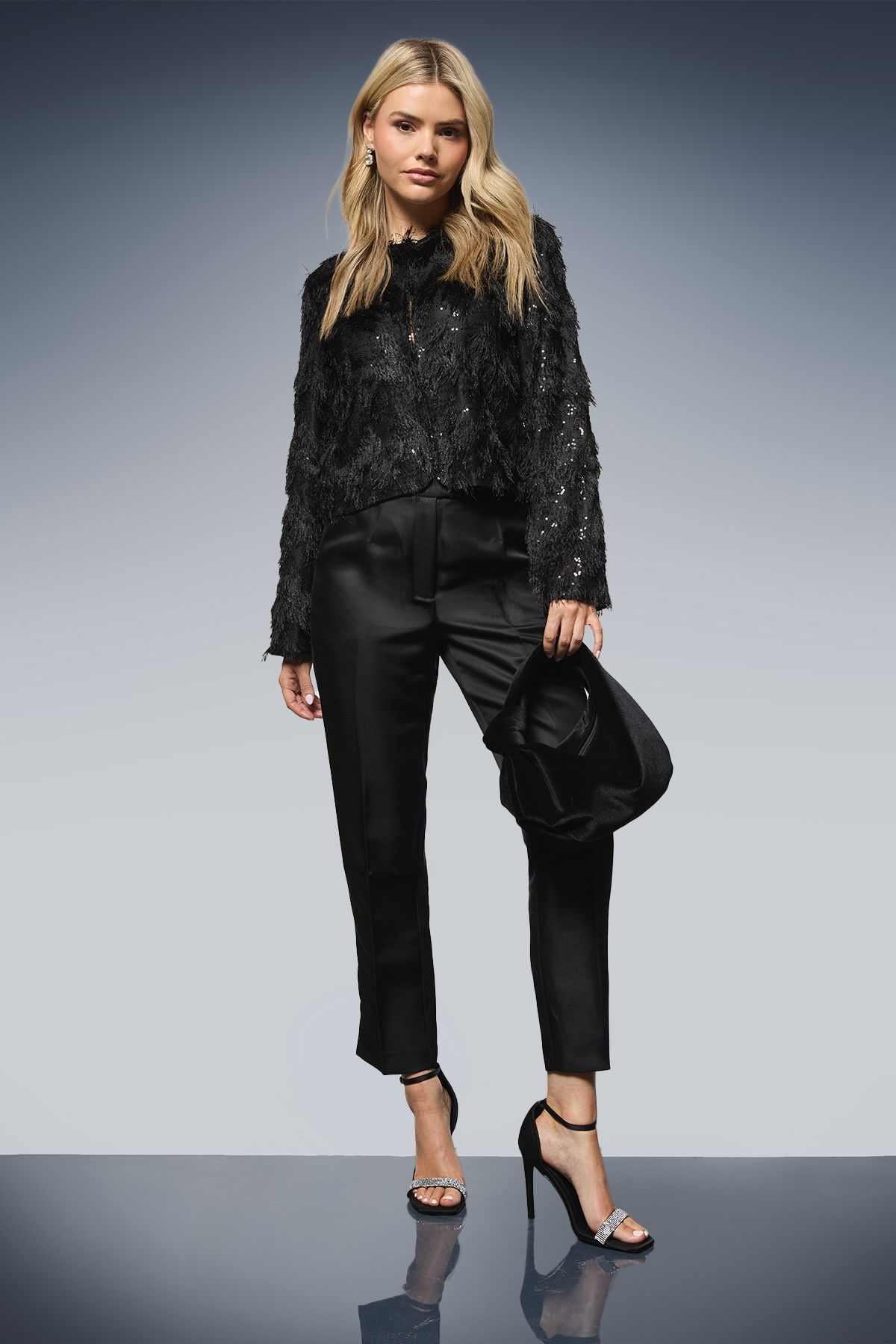 Dorothy Perkins Sequin Fringe Cropped jacket Black image 2