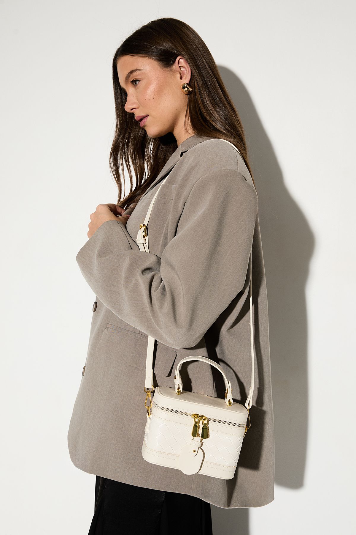 MissPap Faux Leather Quilted Vanity Bag With Crossbody Strap Cream image 1