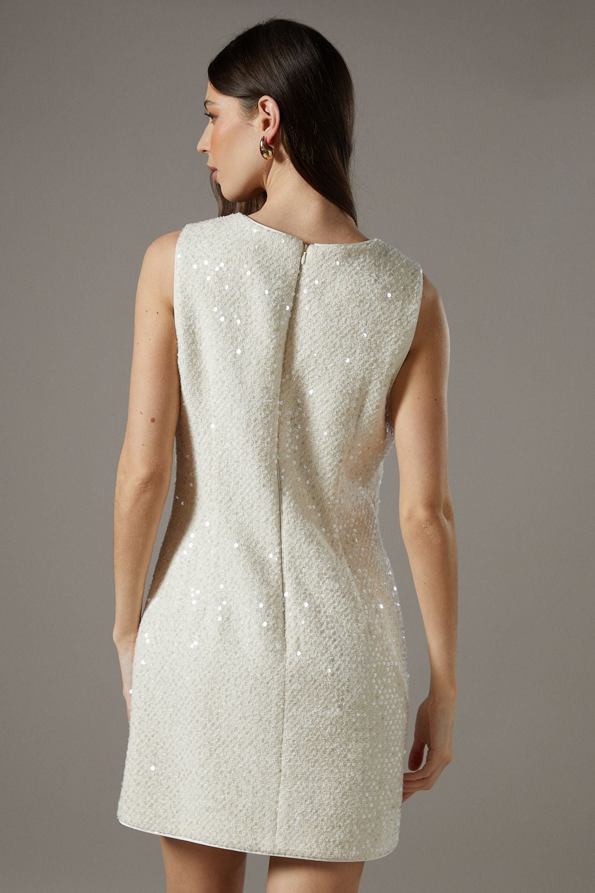 Coast Sequin Boucle Shift Dress With Bows Ivory image 3