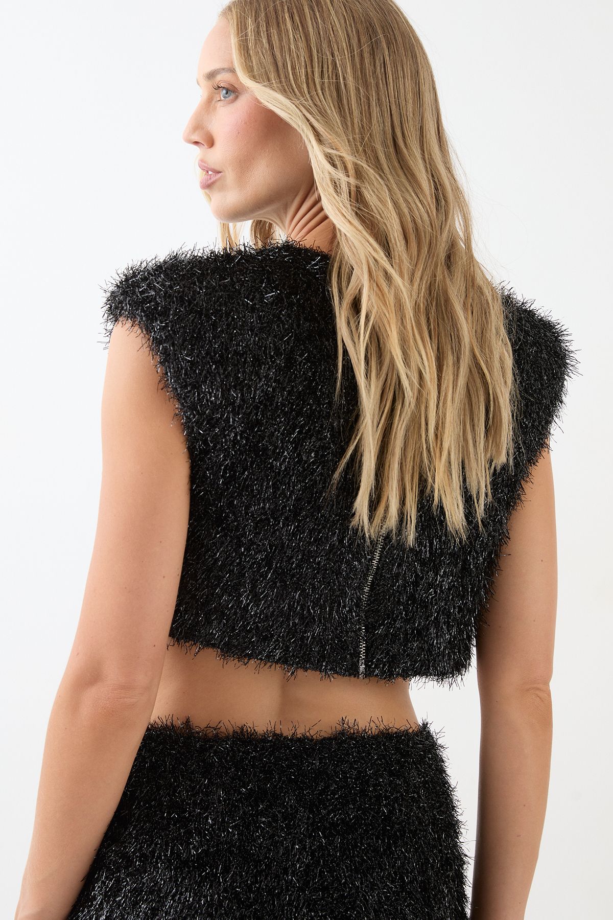 MissPap Premium Textured Shimmer Crop Top Black image 3