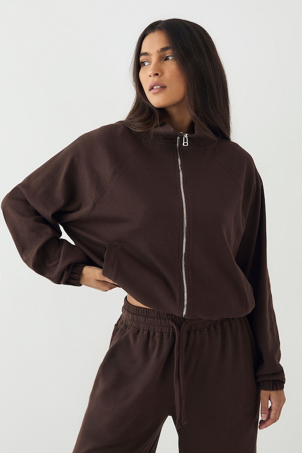 DSGN Studio DSGN Studio Rib Zip Through Funnel Neck Bomber Dark Chocolate