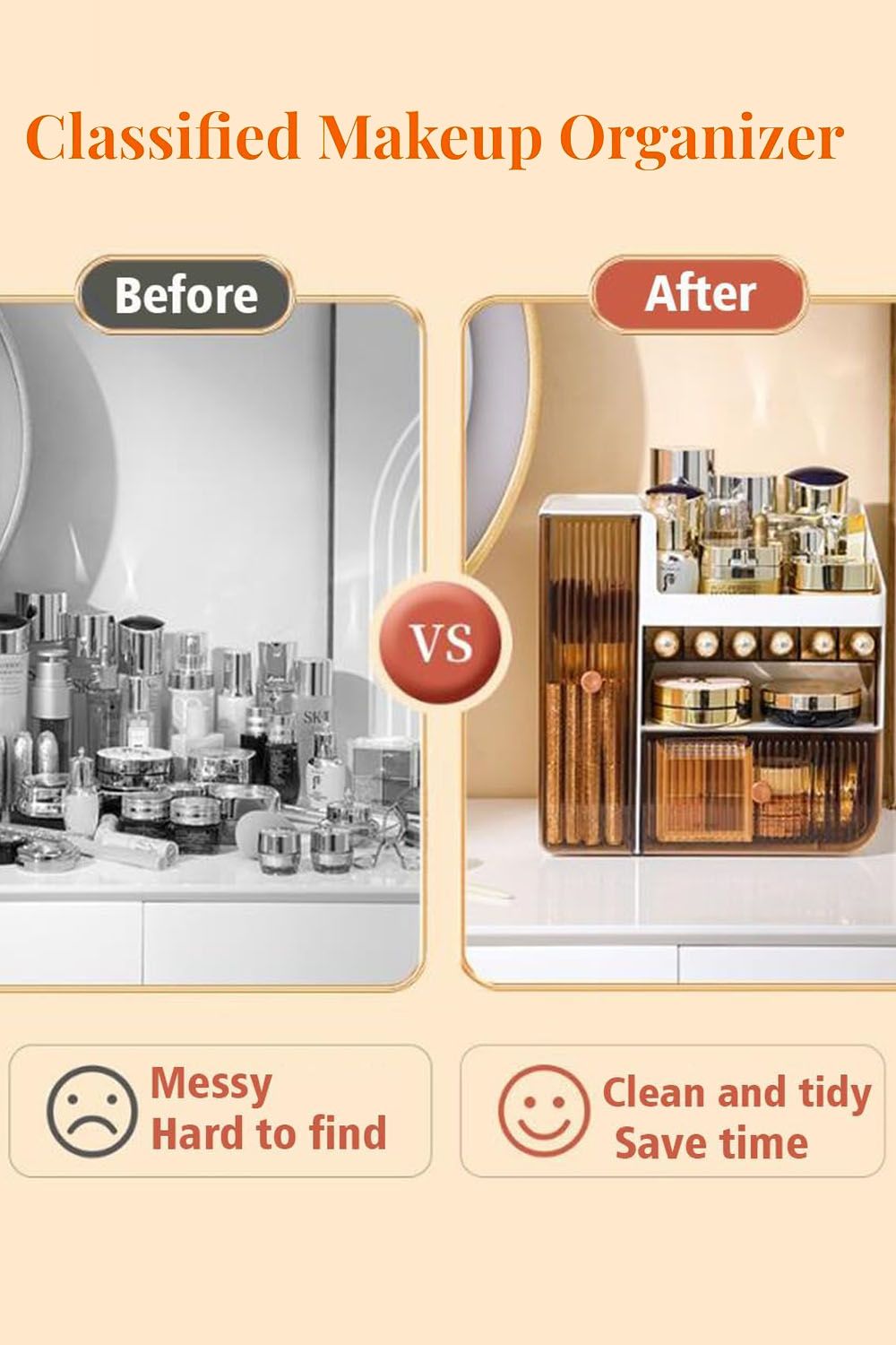 Living and Home Large Makeup Storage Organizer Cosmetic Skincare Display Box with Brush Holder Drawers image 4