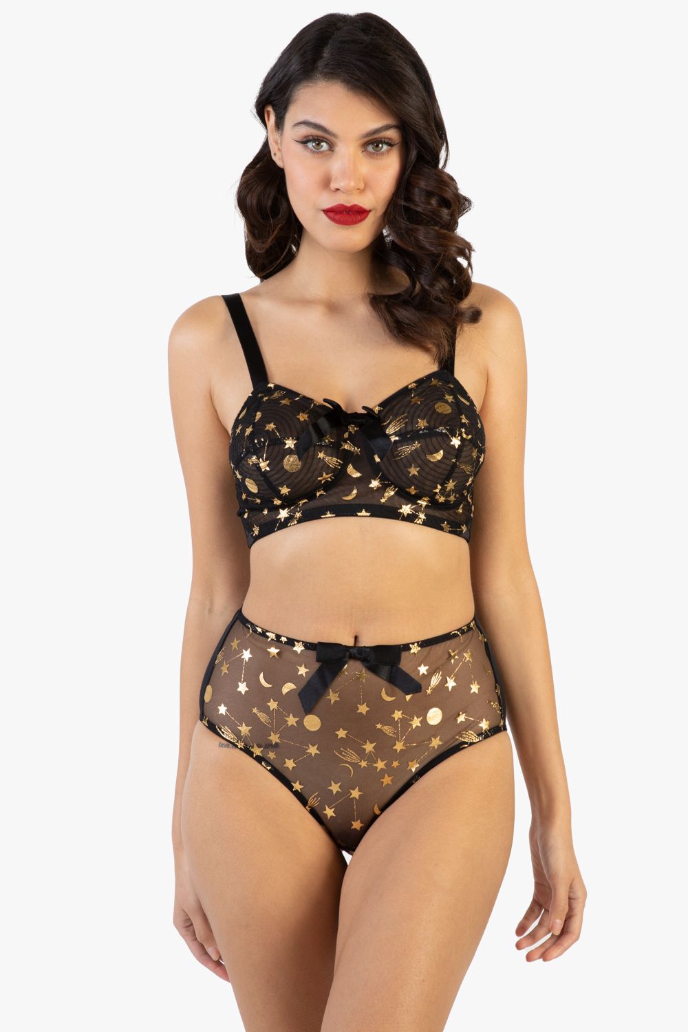 Playful Promises Solar Black And Gold Cosmic Print High Waist Brief image 2