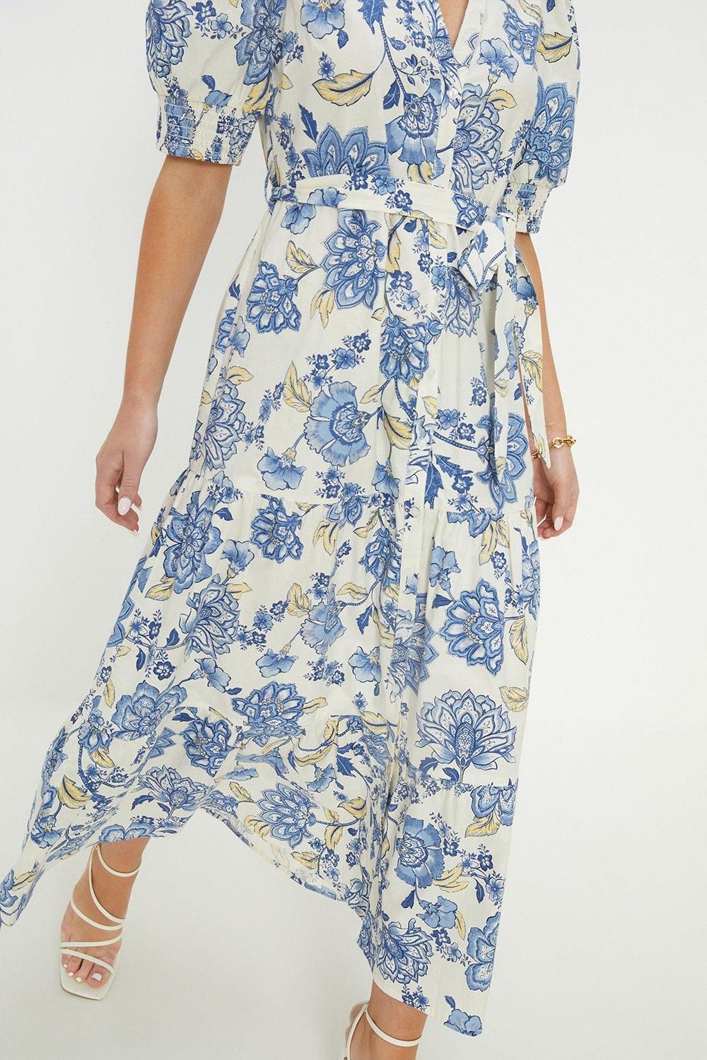 Dorothy Perkins Petite Ivory Poplin Floral Print Shirt Dress Ivory image 3