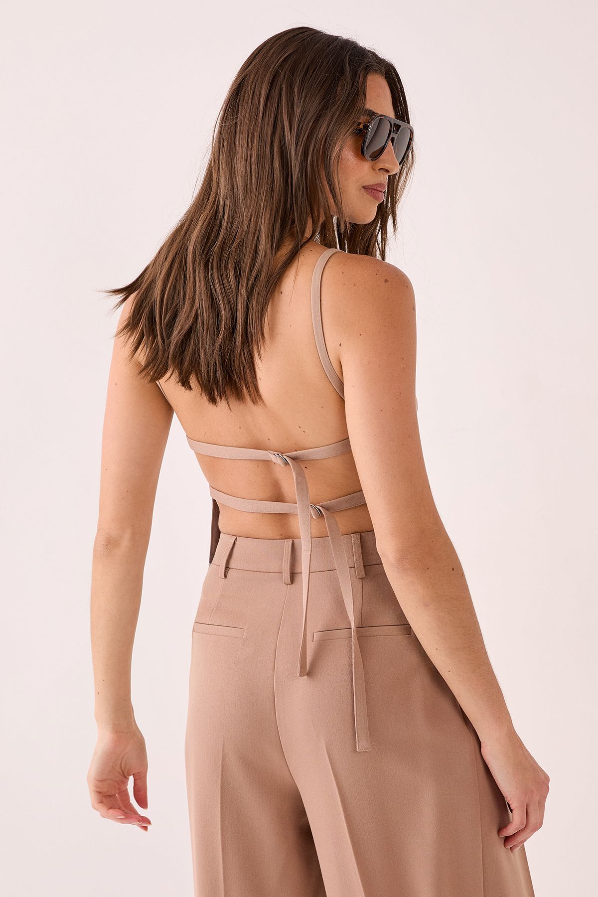 NastyGal Tailored Seam Detail Tie Back Strappy Top Taupe image 4