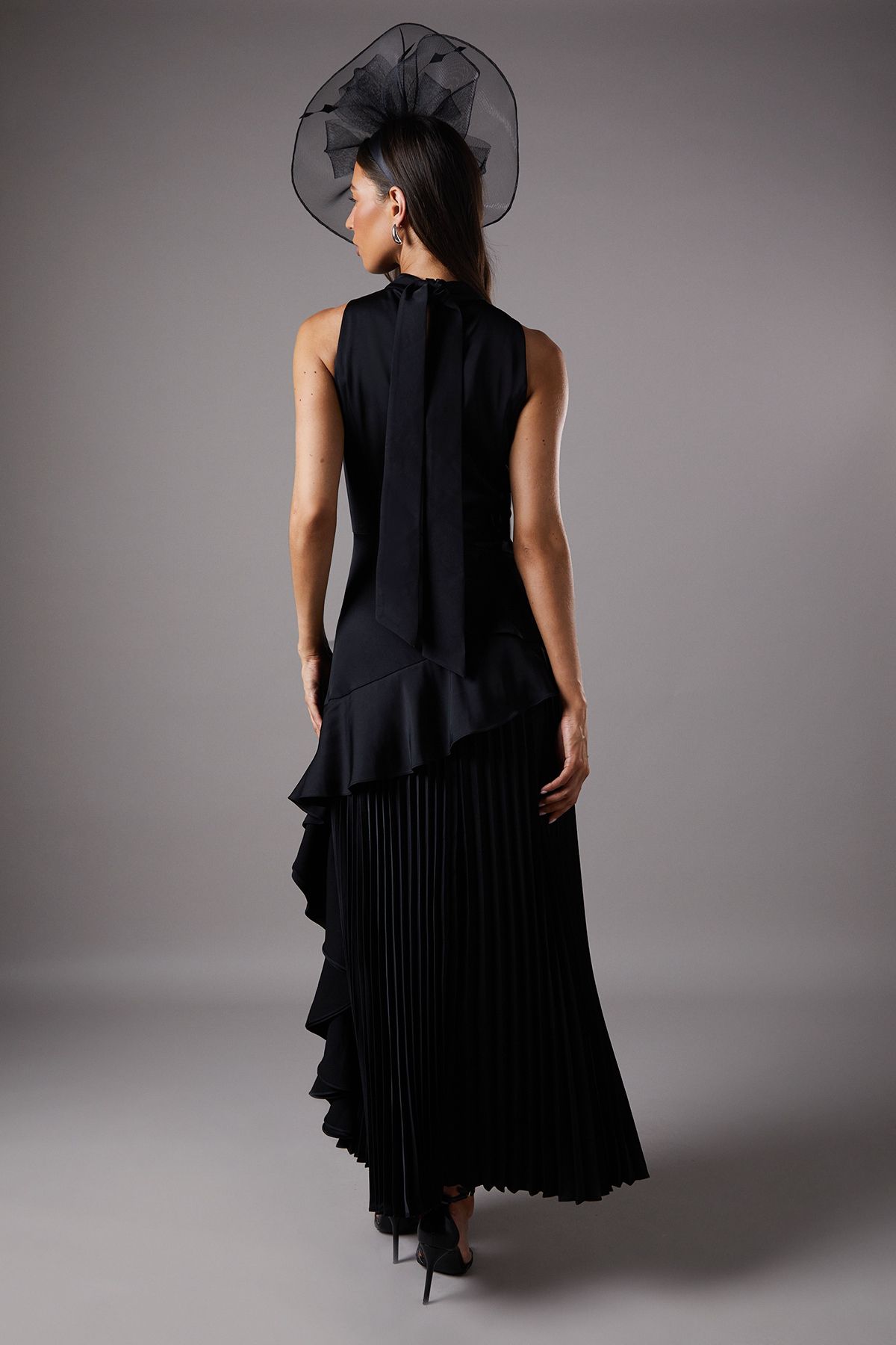 Coast Sleeveless Ruffle Pleat Satin Back Crepe Dress Black image 3