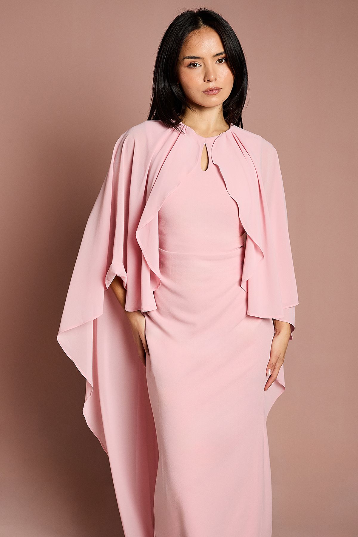 Coast Petite Ruffle Chiffon Cape Crepe Maxi Dress Blush image 4