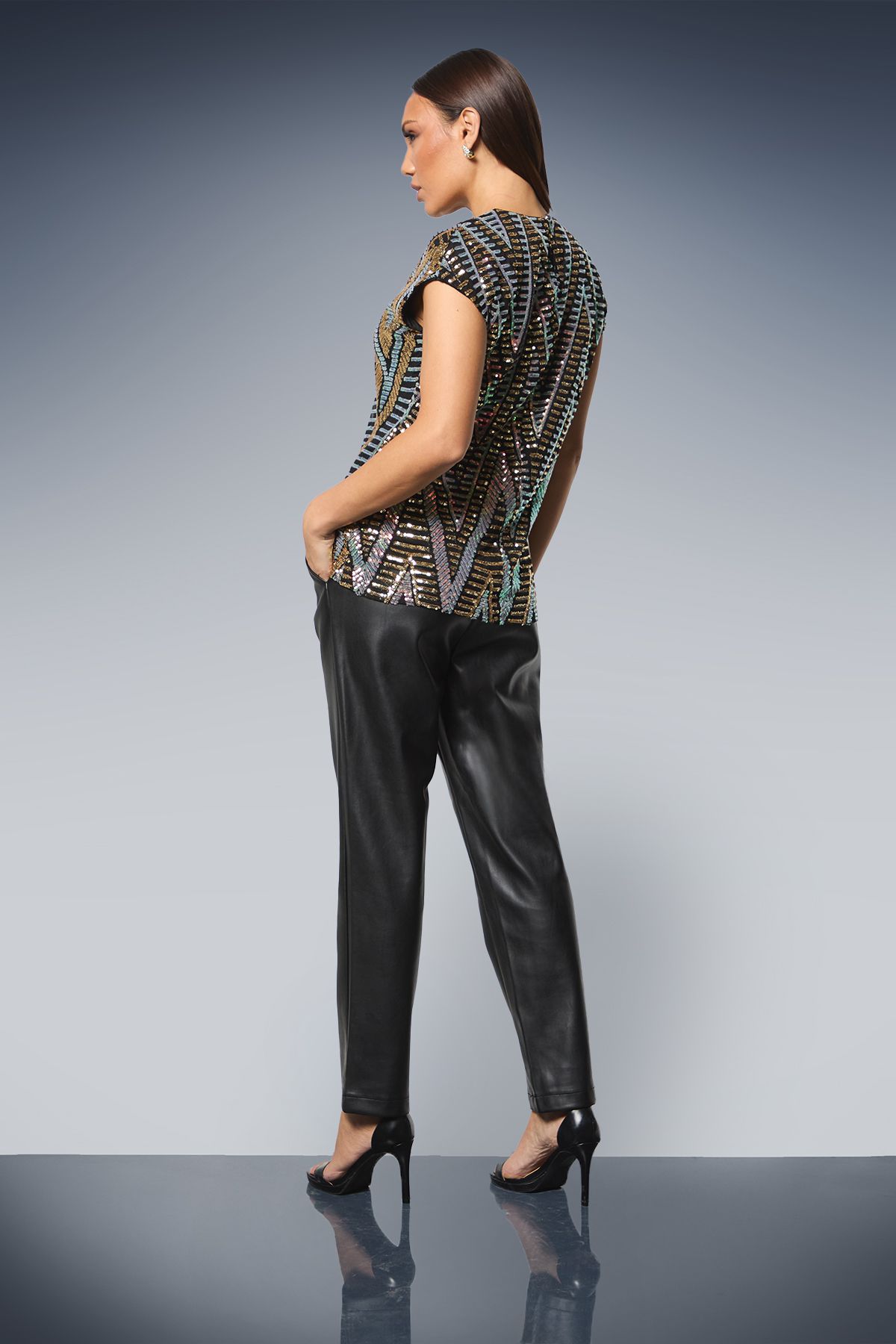 Principles Black Multi Sequin Cold Shoulder Top Black image 3