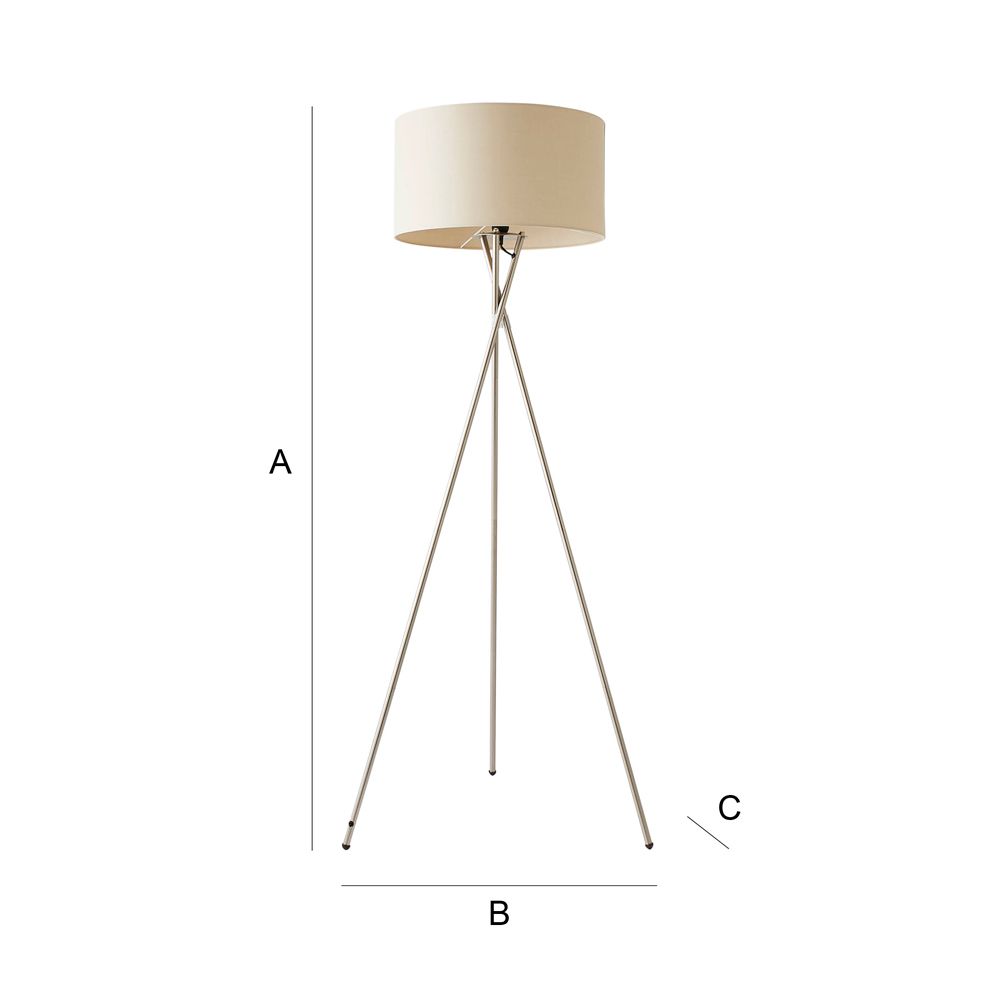 ValueLights Camden Brushed Chrome Tripod Floor Lamp with Natural Drum Lamp Shade image 8