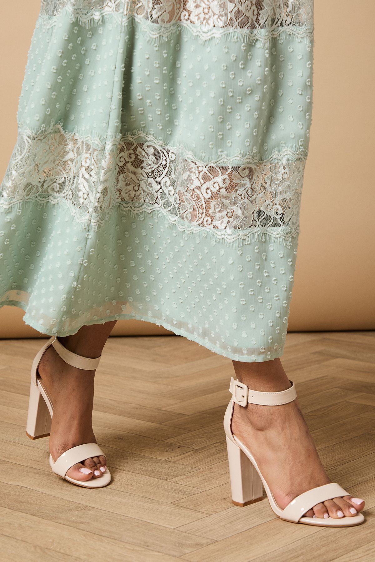 Oasis Milla Covered Buckle High Block Heel Sandals Beige image 1