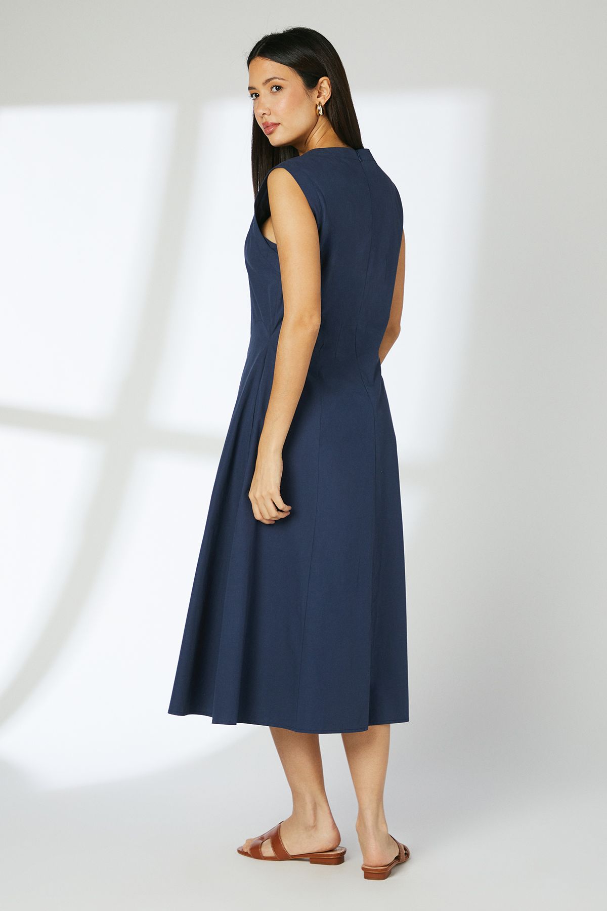 Principles Navy Seam Detail Cotton Poplin Midi Dress Navy image 3
