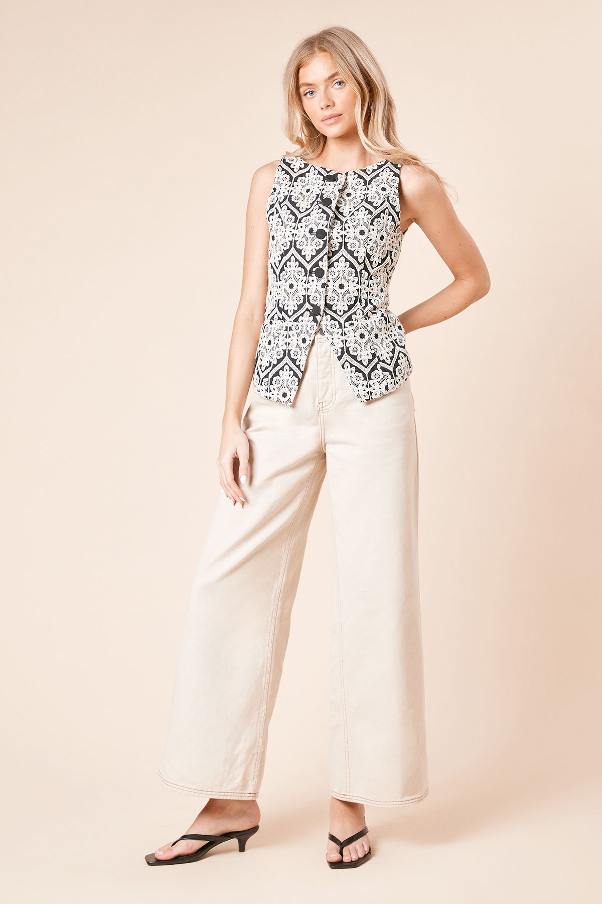 Dorothy Perkins Cornelli Embroidered Waistcoat Top Black image 2