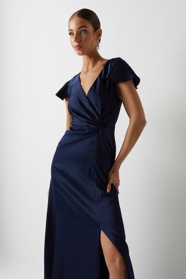 Coast Twist Front Angel Sleeve Bridesmaid Maxi Dress Navy