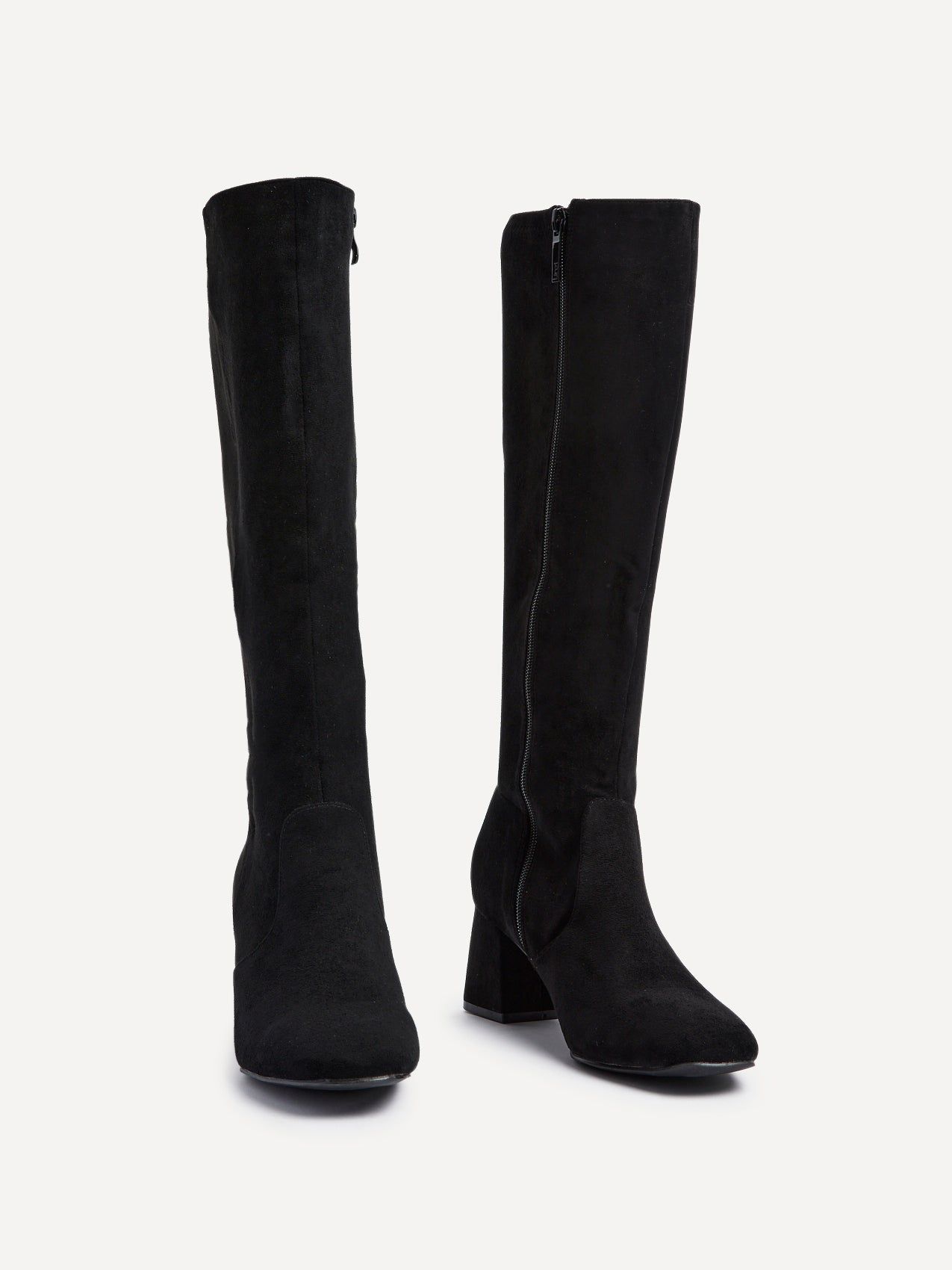 Linzi Frosty Black Faux Suede Block Heeled Knee High Boot image 3