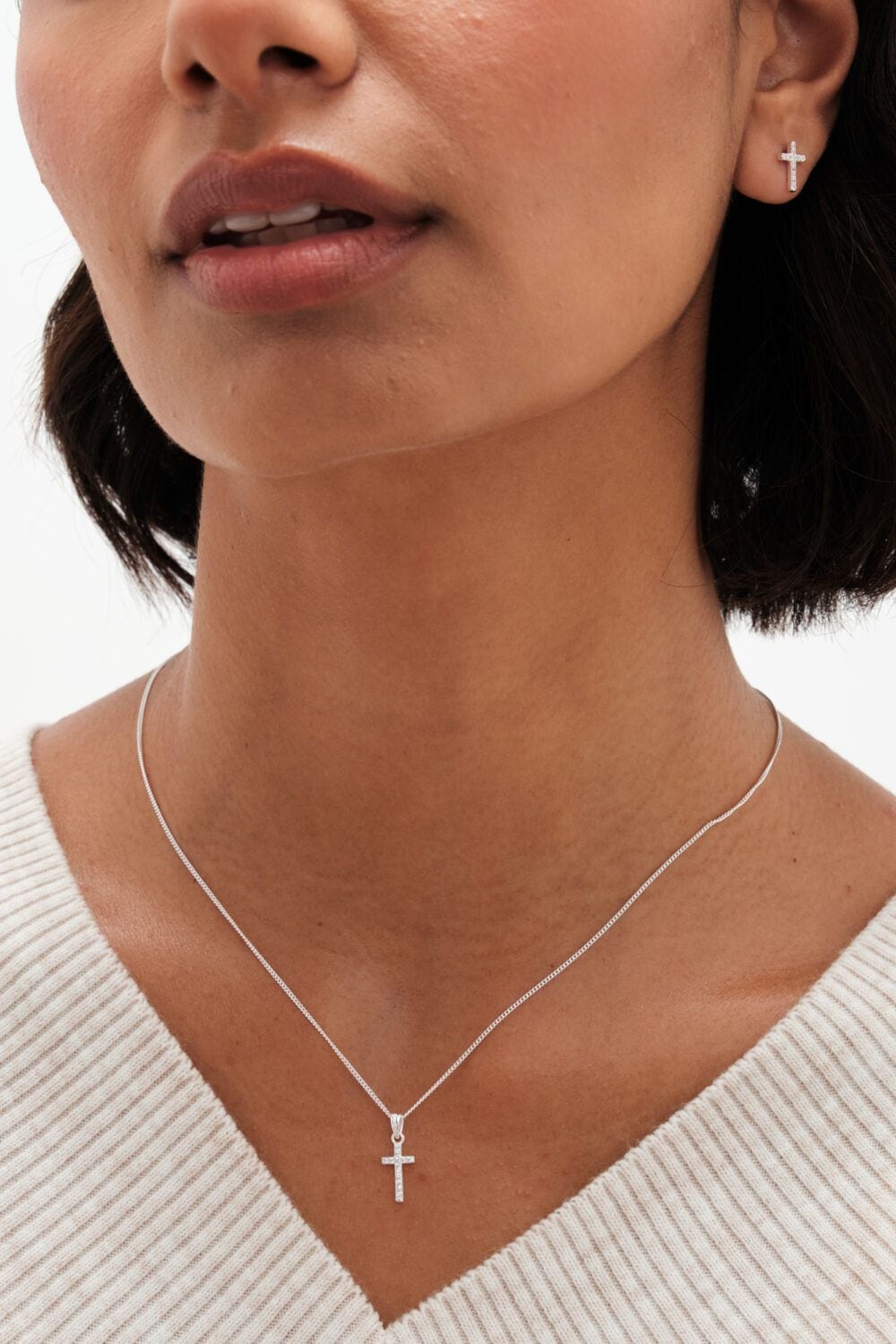 Simply Silver Sterling Silver 925 Cubic Zirconia Cross Set - Gift Boxed image 4