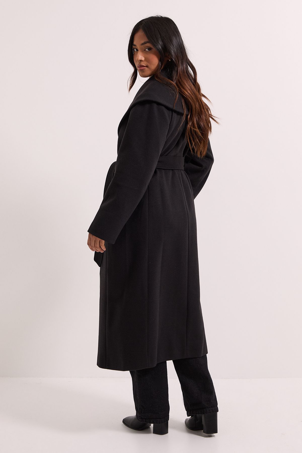 Dorothy Perkins Petite Shawl Belted Coat Black image 4