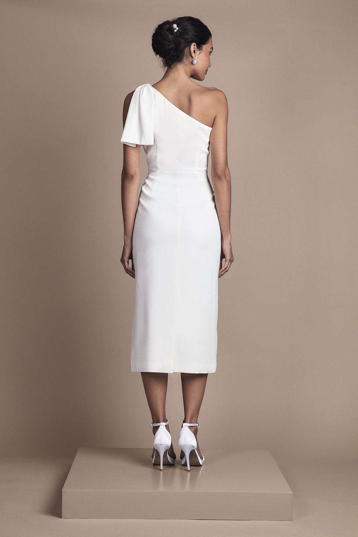 Coast Bow One Shoulder Midi Wedding Dress Ivory image 3