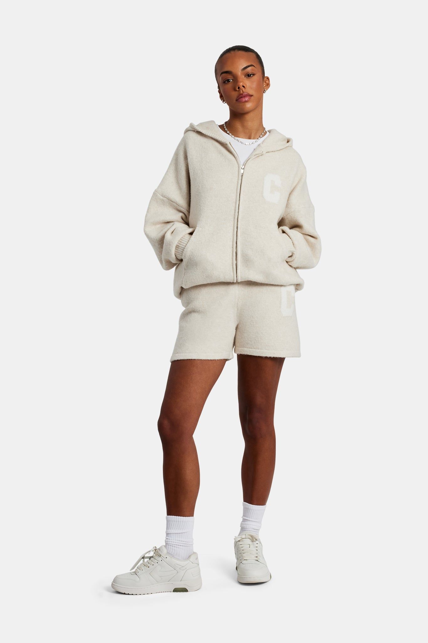 Cernucci Hooded Zip Through Knitted Jumper - Oatmeal image 6