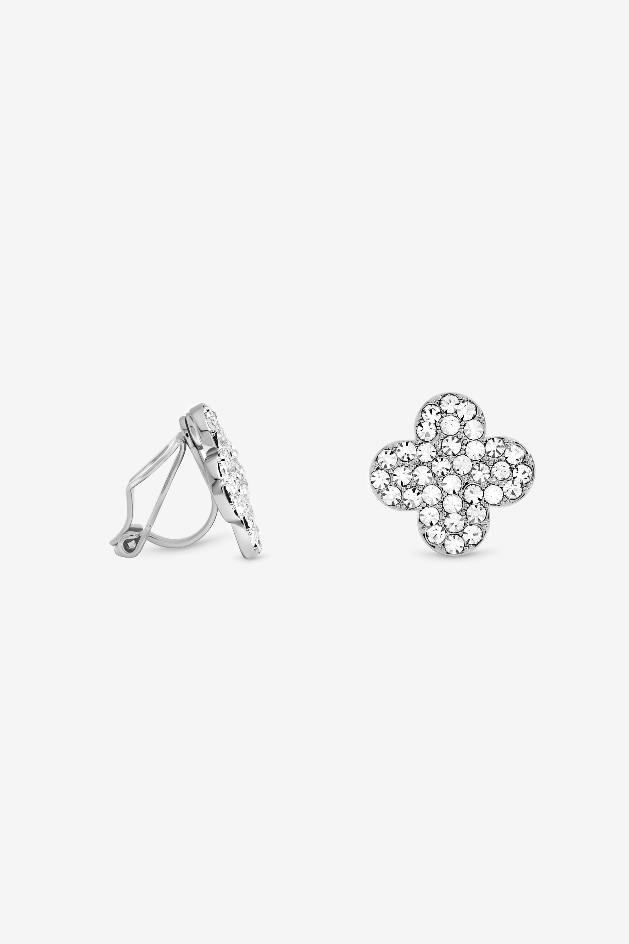 Jon Richard Silver Plated and Pave Clover Clip Earrings image 1