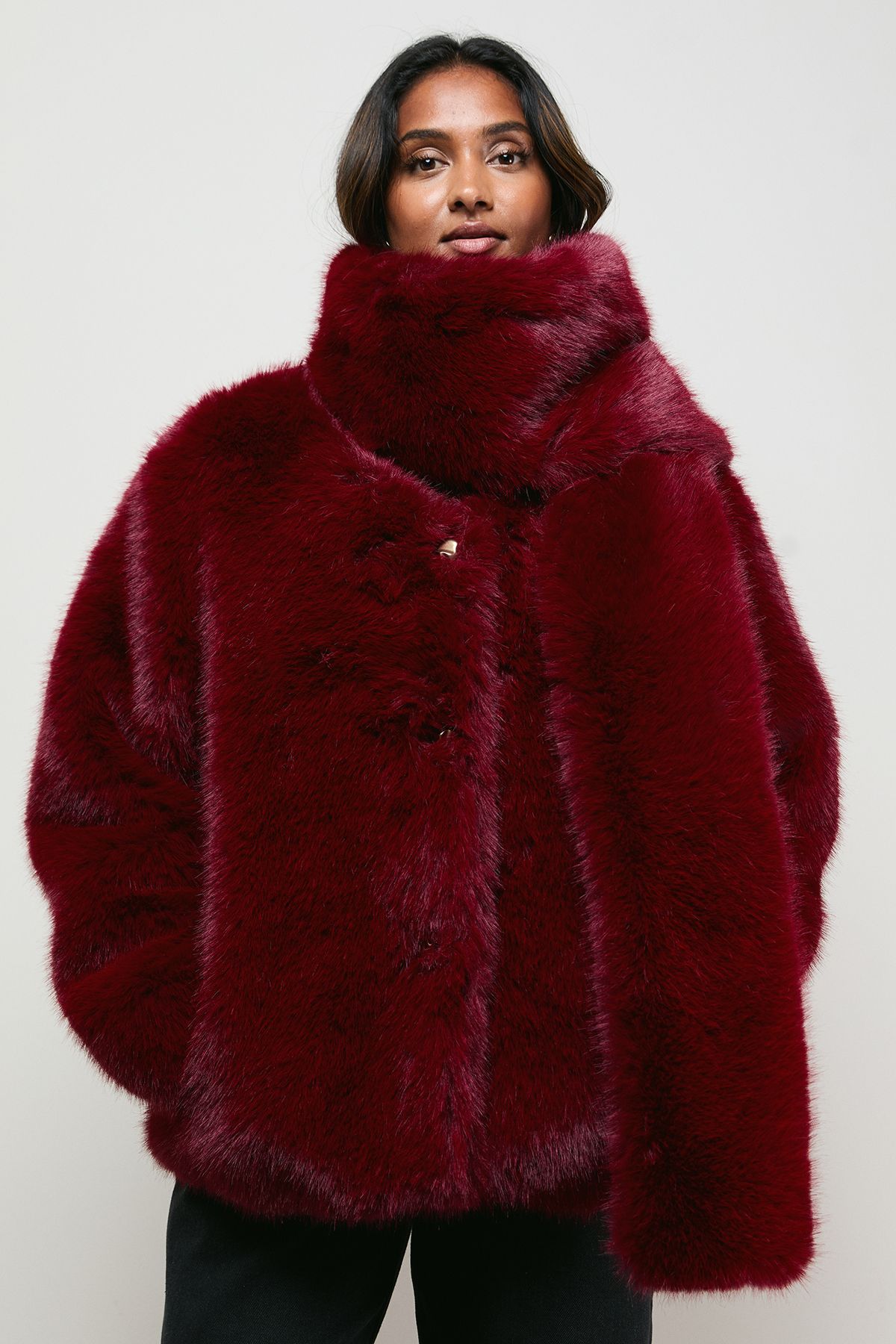 Oasis Fur Jacket With Scarf Berry image 2