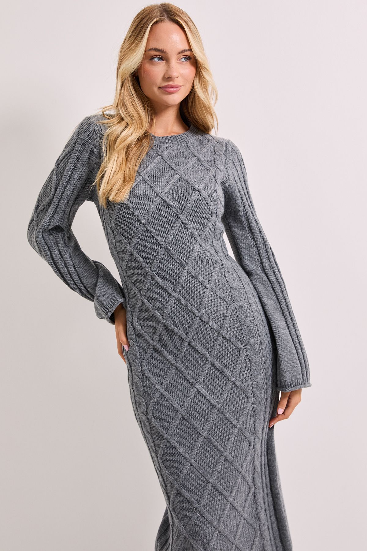 Dorothy Perkins Cable Detail Midi Dress Grey Marl image 2
