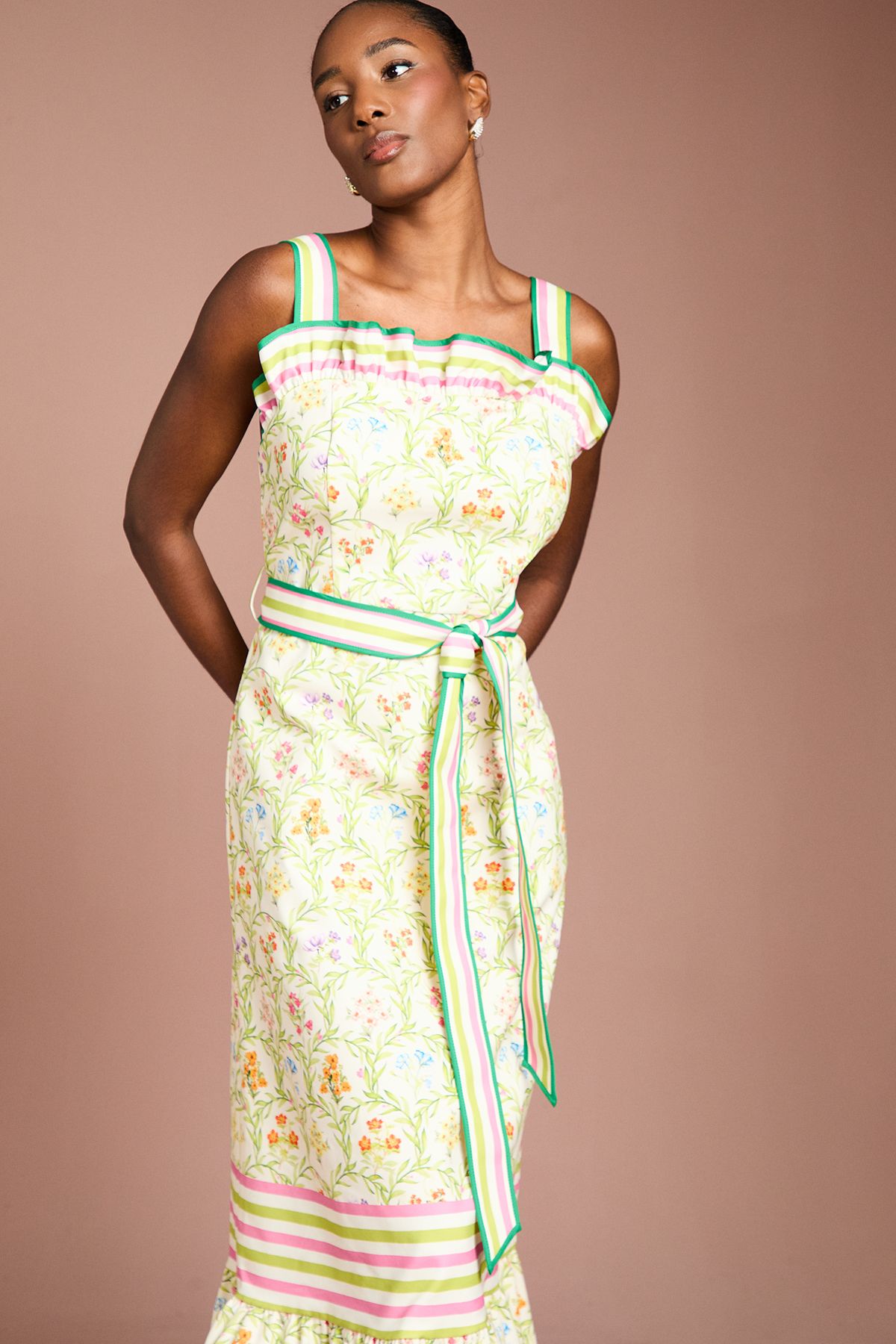 Coast Printed Twill Ruffle Midi Dress Ivory image 2