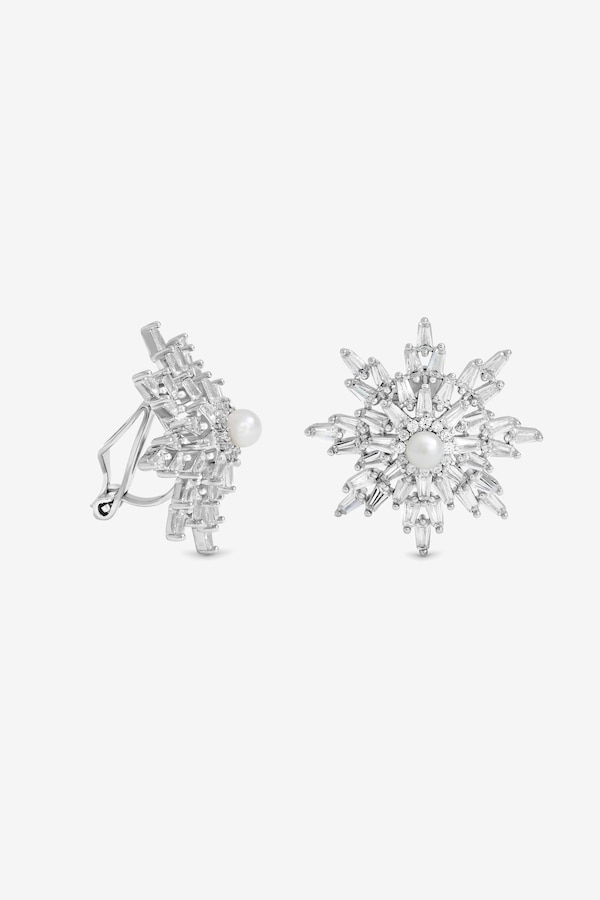 Jon Richard Rhodium Plated Crystal and Pearl Star Clip Earrings