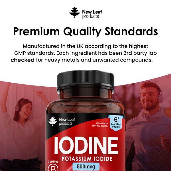 New leaf health Iodine Tablets 500mcg Supplement Vegan Thyroid Support 180 Capsules image 5