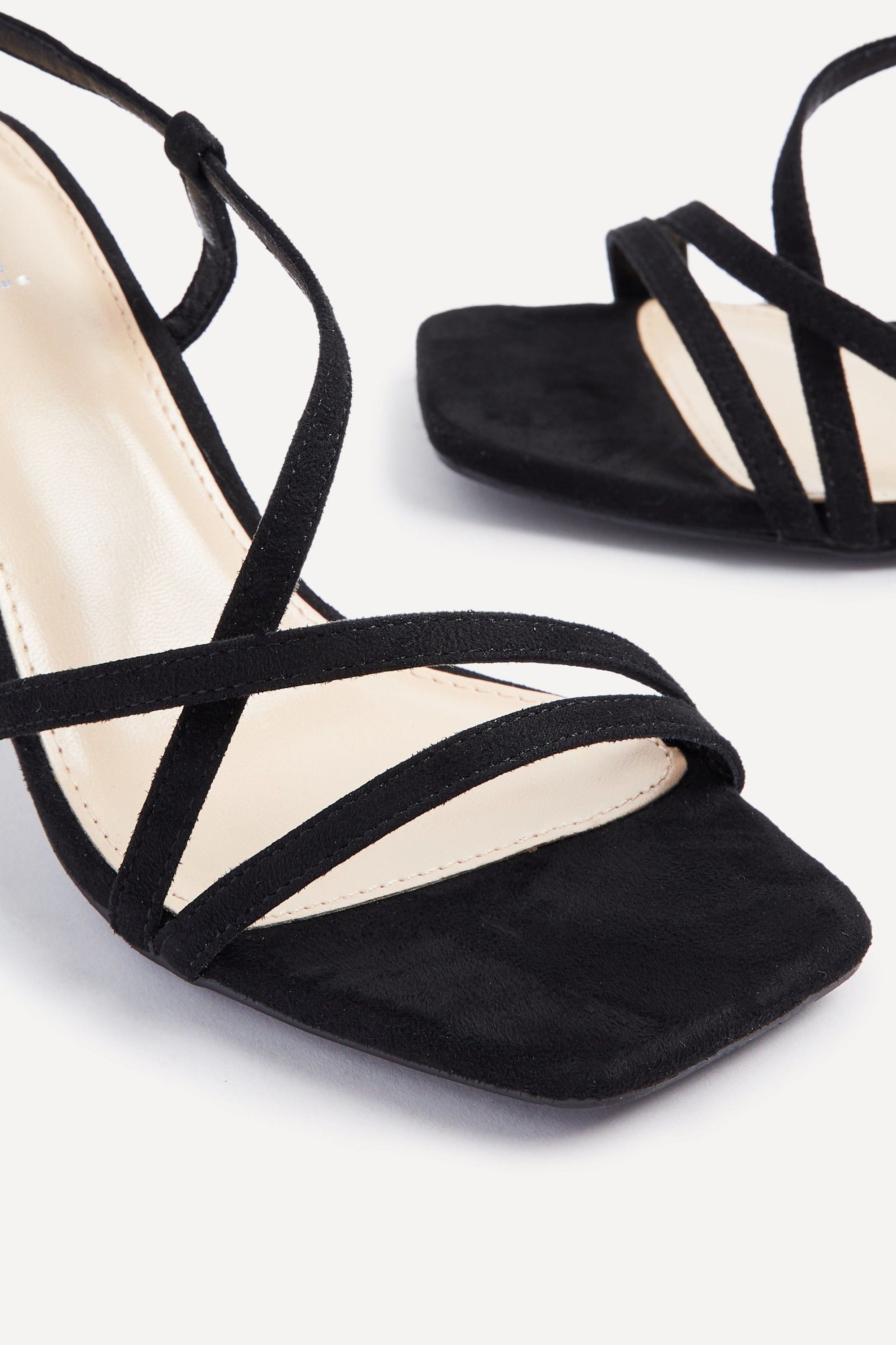 Linzi Cassie Wide Fit Black Faux Suede Strappy Square Toe Heeled Sandal image 5