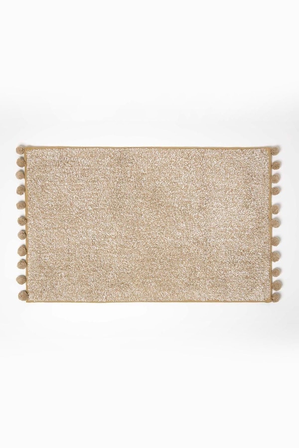 Homescapes Tufted Bath Mat 100% Cotton with Pom Pom Edges