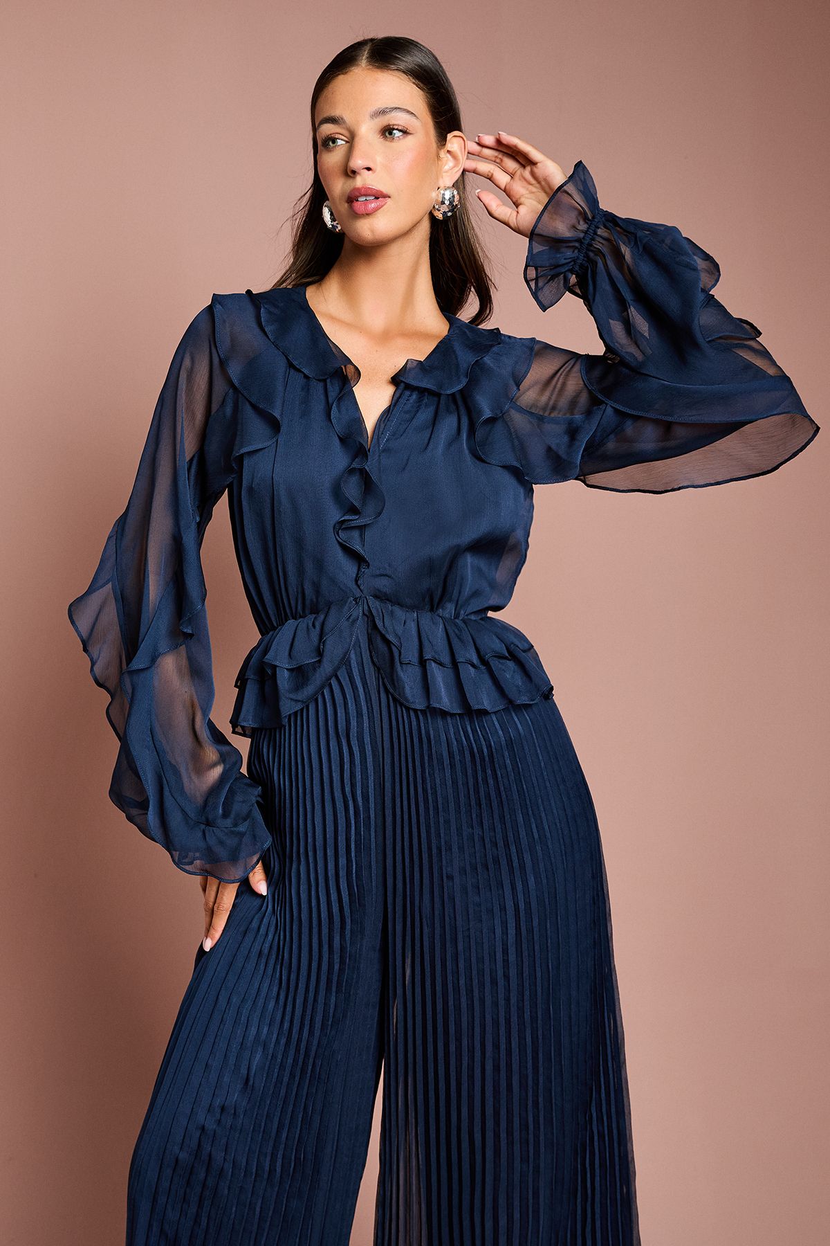 Coast Soft Chiffon Frill Jumpsuit Navy image 2