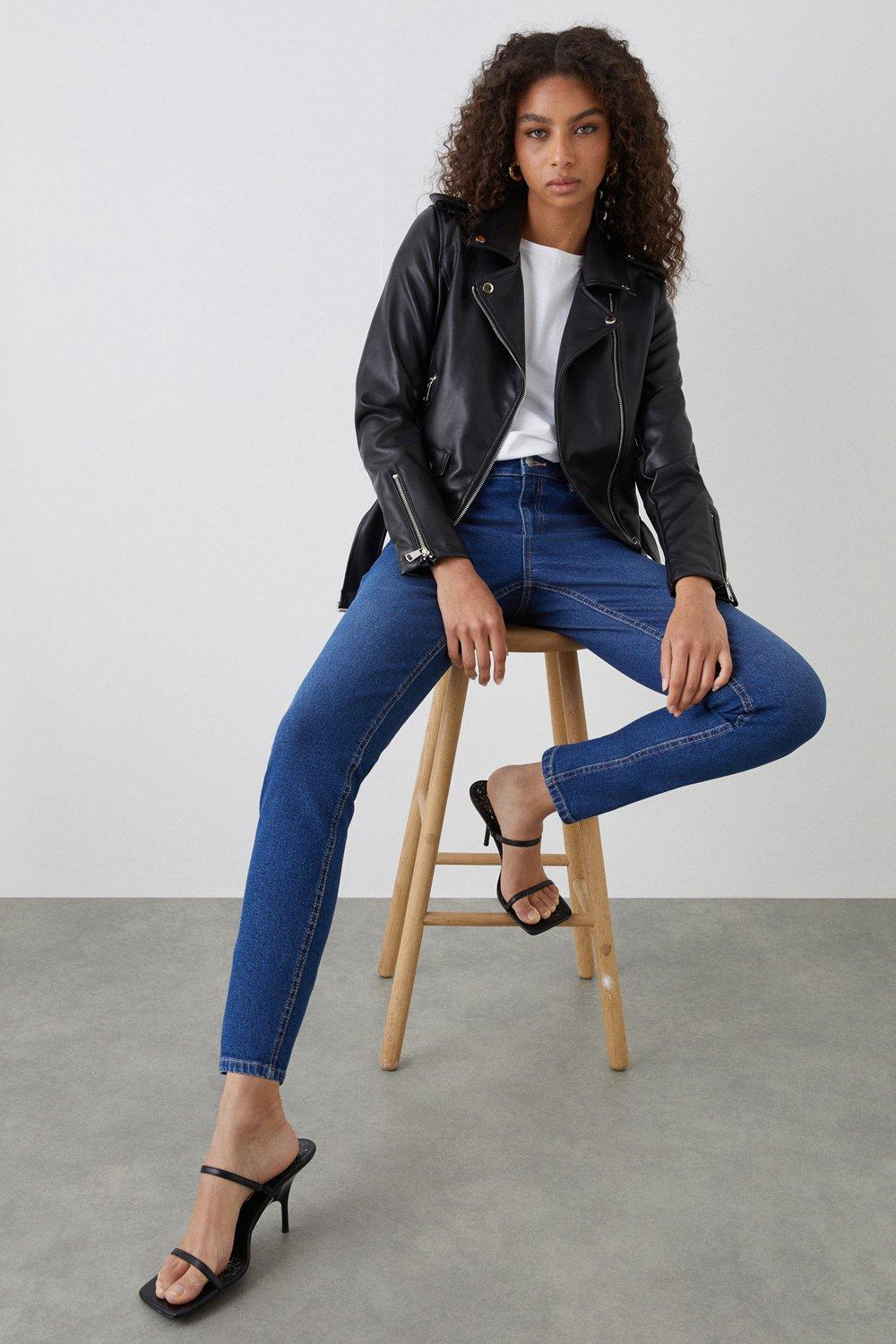 Dorothy Perkins Mid Wash Comfort Slim Mom Jeans PrettyLittleThing