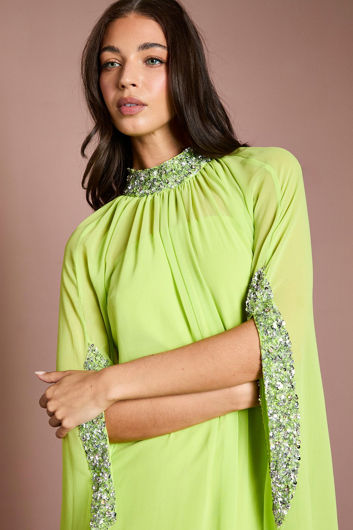 Coast Coast Muse Chiffon Cape Dress Lime image 4