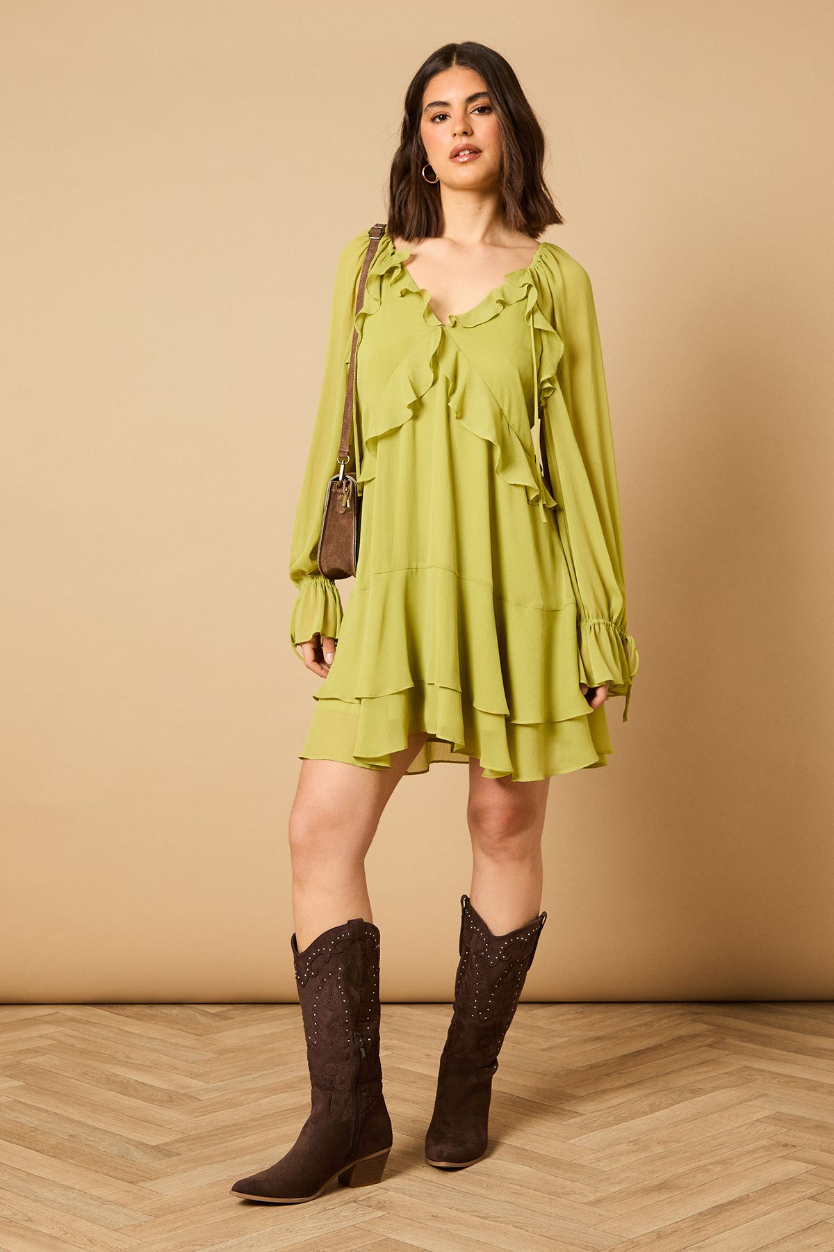 Oasis Liana Faux Suede Studded Western Knee-High Cowboy Boots Chocolate image 2