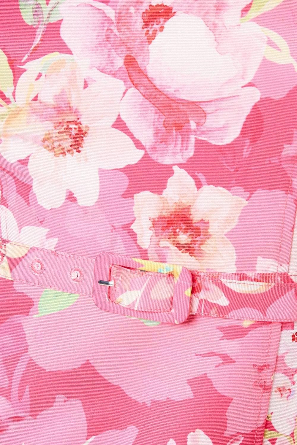 Oasis Floral Ottoman Twill Belted Midi Dress Pink image 5
