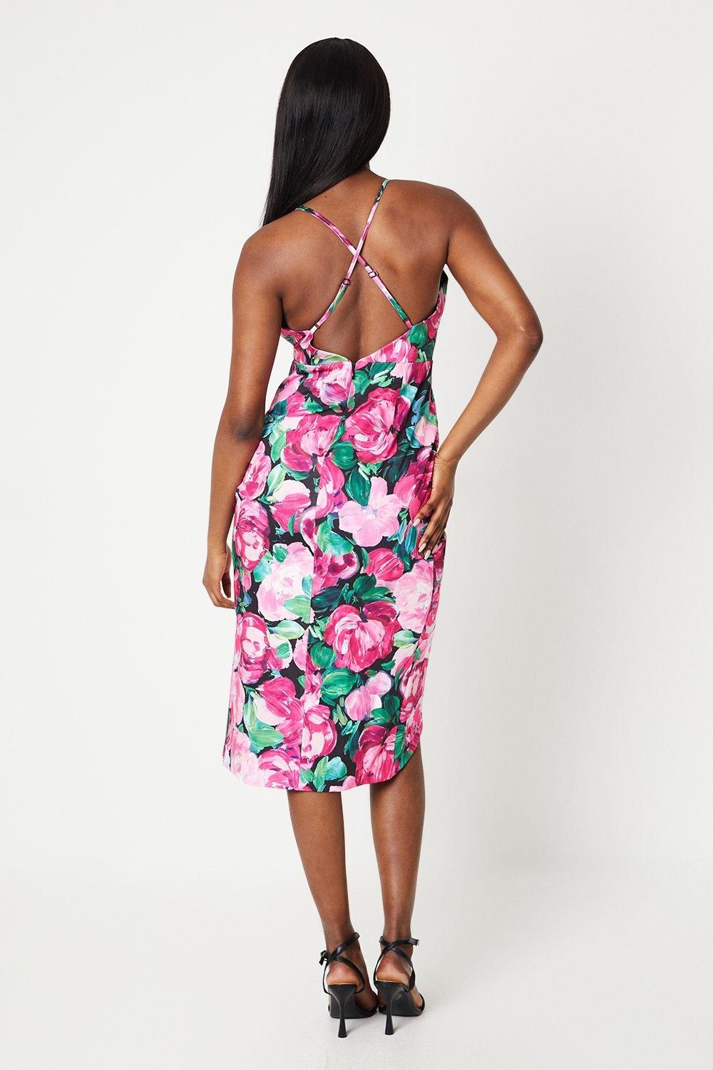 Coast Rose Detail Satin Midi Dress Pink image 3