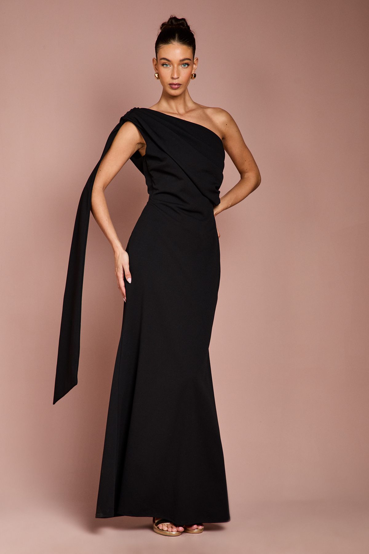 Coast One Shoulder Stretch Crepe Maxi Dress Black image 1