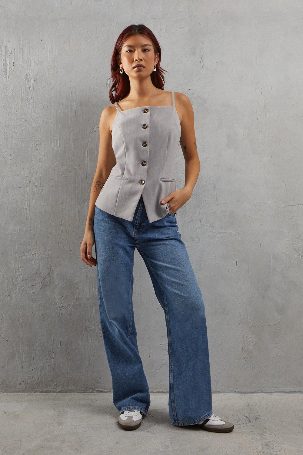 Warehouse Premium Pinstripe Strappy Waistcoat Grey image 4
