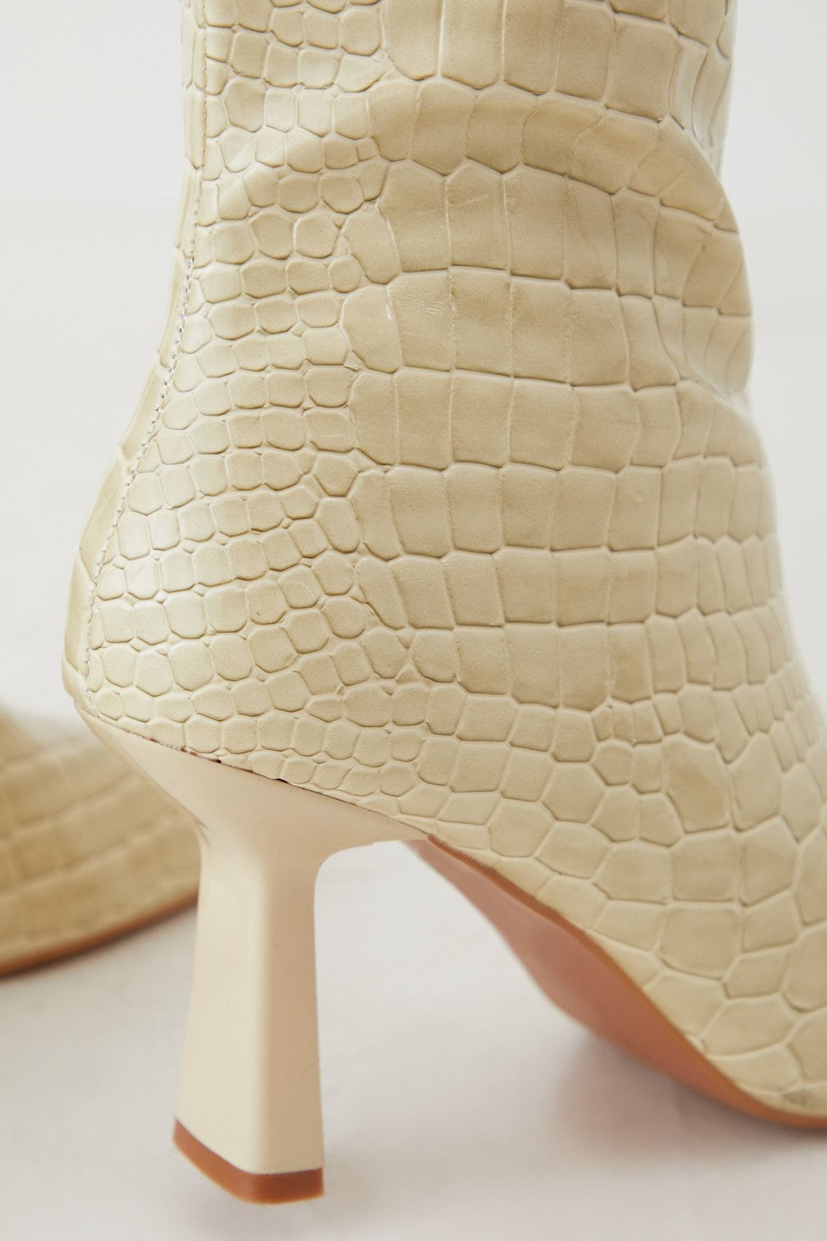 MissPap Leather Look Croc Wide Heel Boots Cream image 4