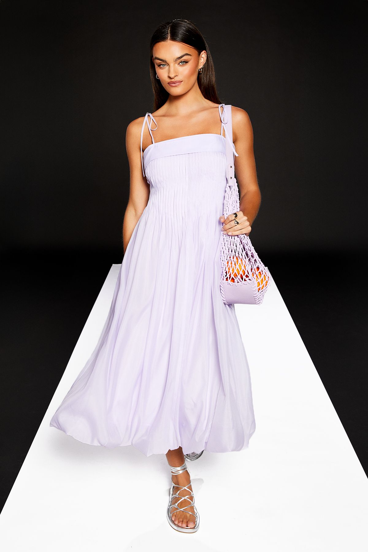 RUNWAY 1.8.1.8 Runway 1.8.1.8 Tie Strap Pleat Detail Midi Dress Lilac image 1