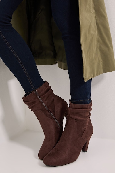 Dorothy Perkins Wide Fit Ally Faux Suede Ruched High Heeled Ankle Boots Brown