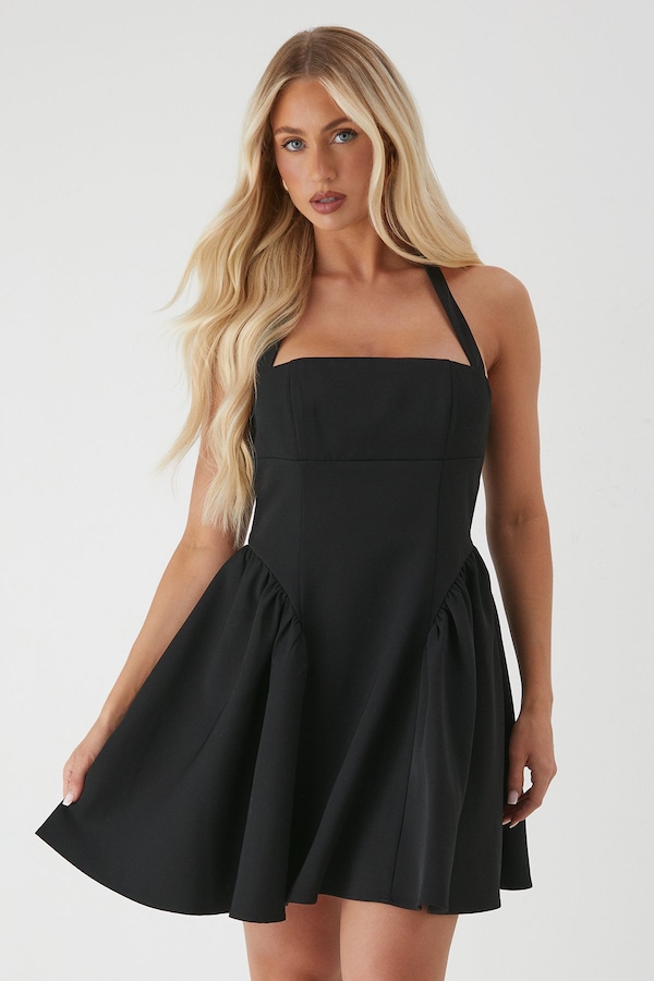 MissPap Halterneck Voluminous Skirt Mini Dress Black