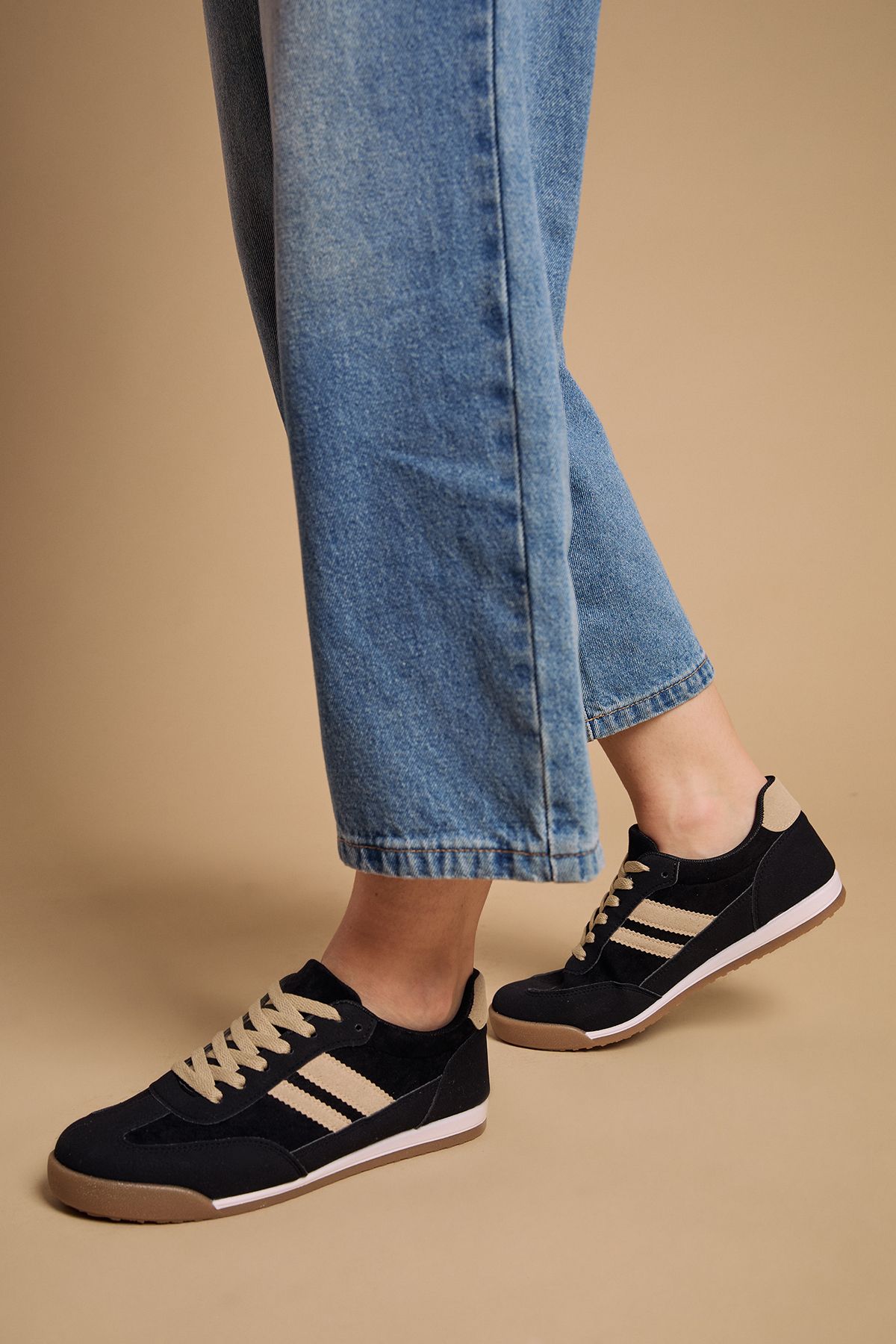 Oasis Penny Faux Suede Lace Up Trainers Black image 1