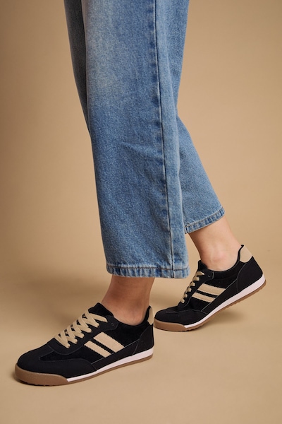 Oasis Penny Faux Suede Lace Up Trainers Black