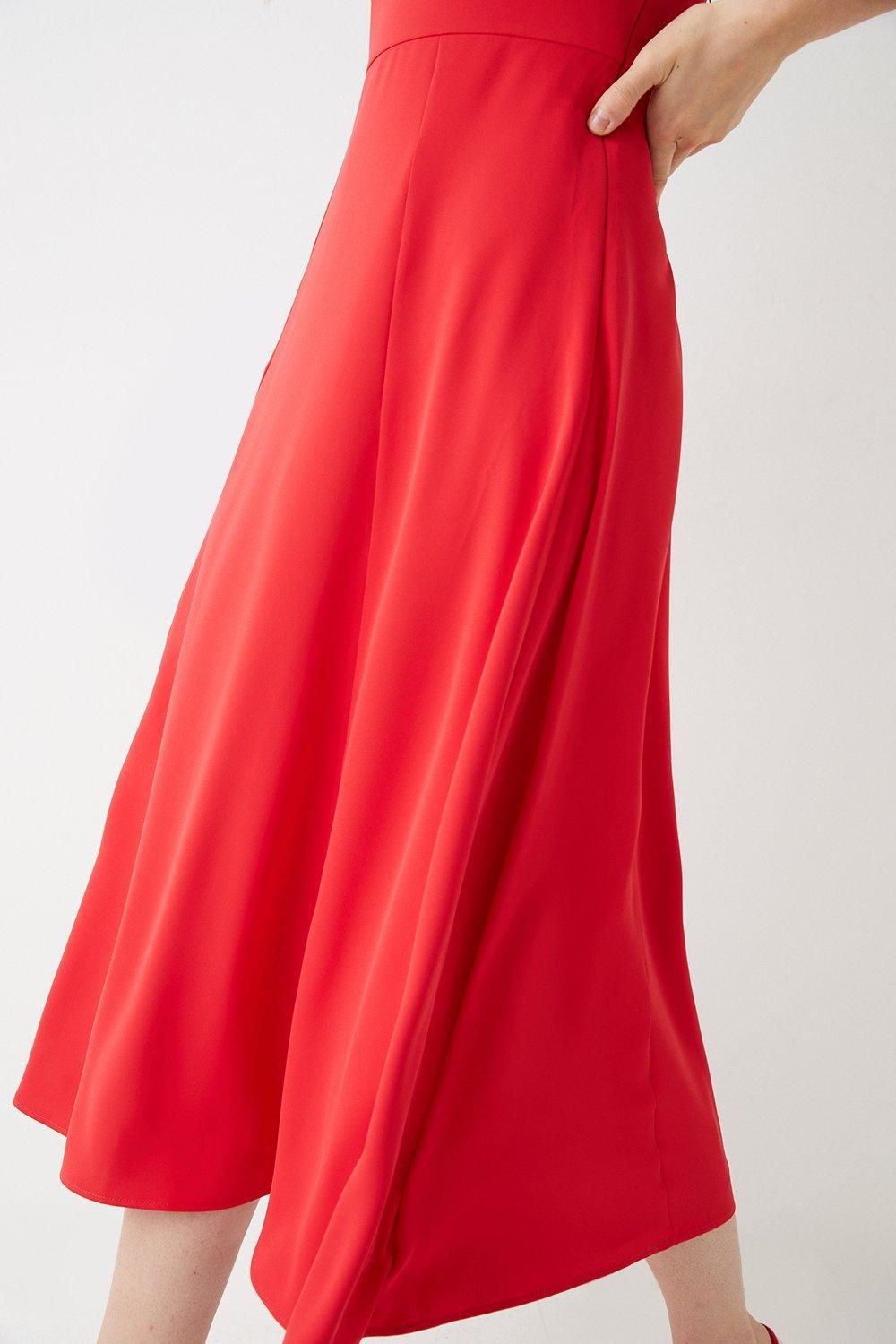 Coast One Shoulder Drape Front Flowing Skirt Midi Dress Red image 4